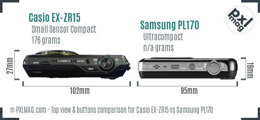 Casio EX-ZR15 vs Samsung PL170 top view buttons comparison