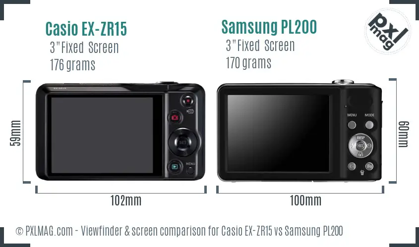 Casio EX-ZR15 vs Samsung PL200 Screen and Viewfinder comparison