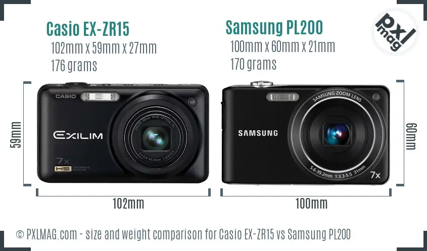 Casio EX-ZR15 vs Samsung PL200 size comparison