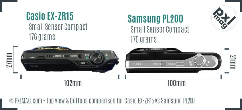 Casio EX-ZR15 vs Samsung PL200 top view buttons comparison