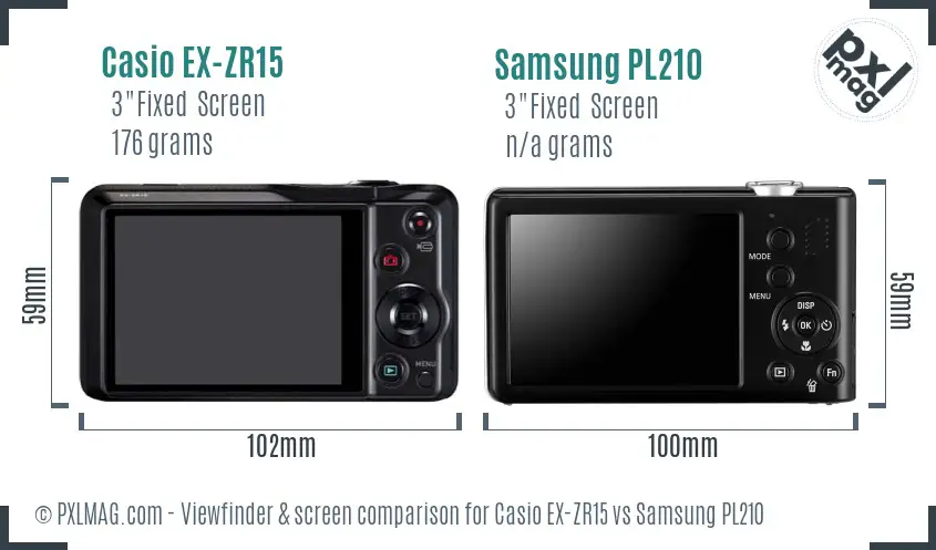 Casio EX-ZR15 vs Samsung PL210 Screen and Viewfinder comparison