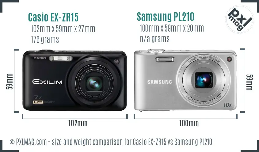 Casio EX-ZR15 vs Samsung PL210 size comparison