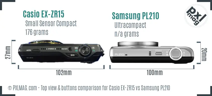 Casio EX-ZR15 vs Samsung PL210 top view buttons comparison