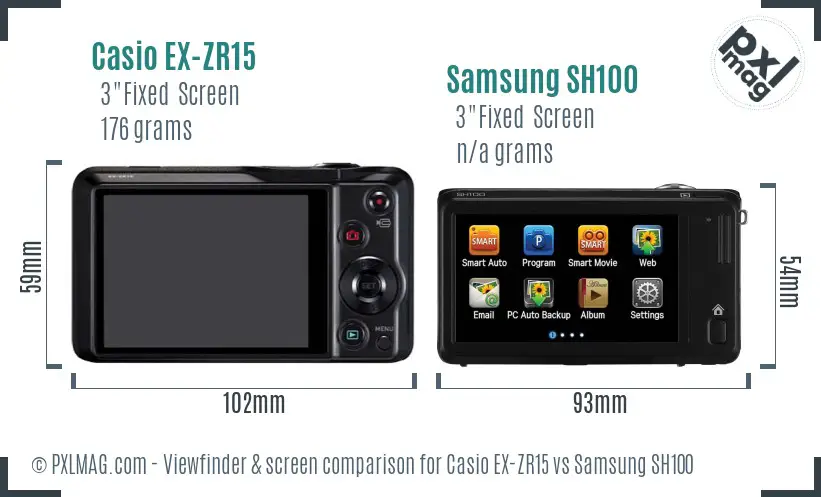 Casio EX-ZR15 vs Samsung SH100 Screen and Viewfinder comparison