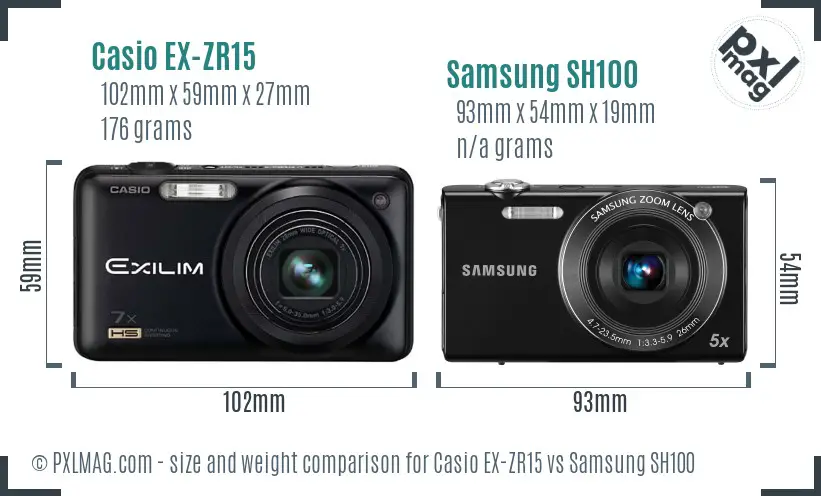 Casio EX-ZR15 vs Samsung SH100 size comparison
