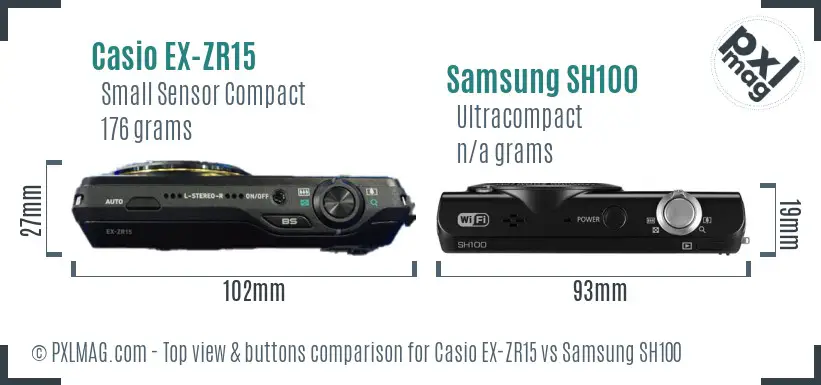 Casio EX-ZR15 vs Samsung SH100 top view buttons comparison