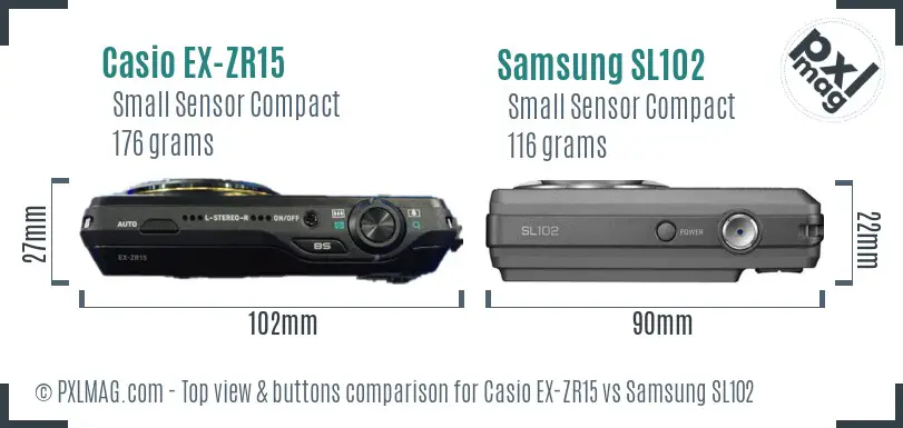 Casio EX-ZR15 vs Samsung SL102 top view buttons comparison