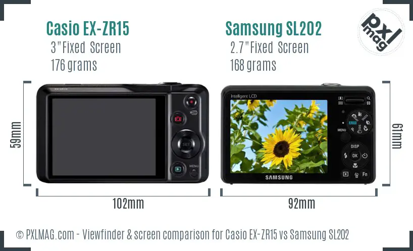 Casio EX-ZR15 vs Samsung SL202 Screen and Viewfinder comparison