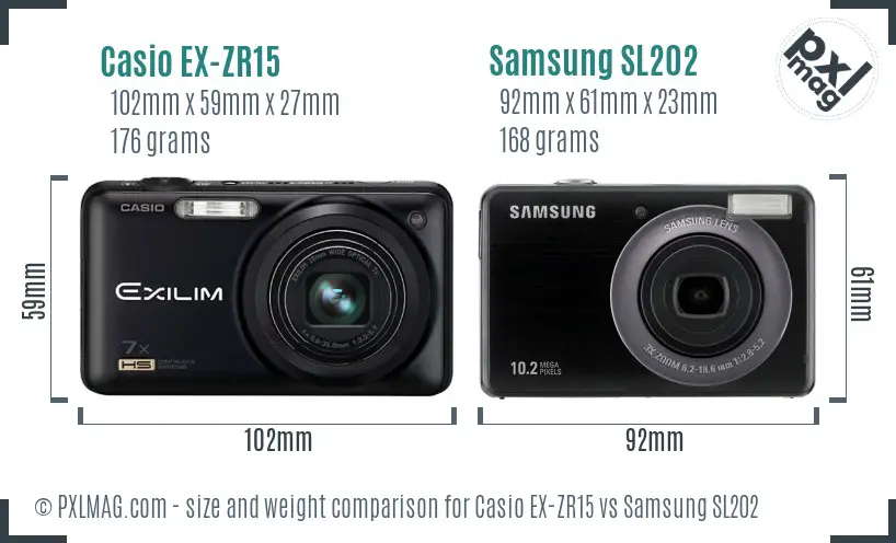 Casio EX-ZR15 vs Samsung SL202 size comparison