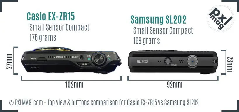 Casio EX-ZR15 vs Samsung SL202 top view buttons comparison