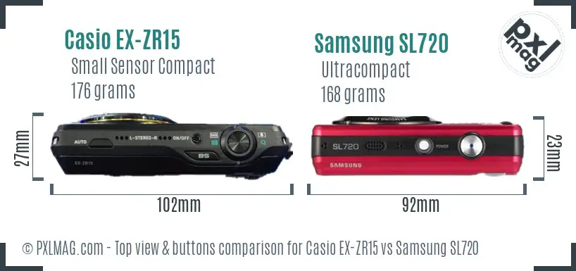 Casio EX-ZR15 vs Samsung SL720 top view buttons comparison