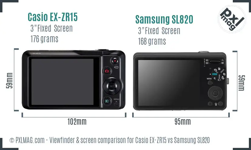 Casio EX-ZR15 vs Samsung SL820 Screen and Viewfinder comparison