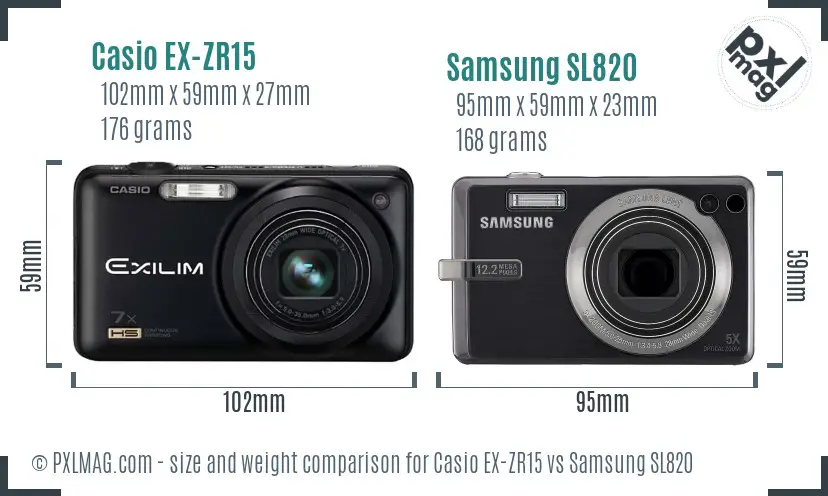 Casio EX-ZR15 vs Samsung SL820 size comparison