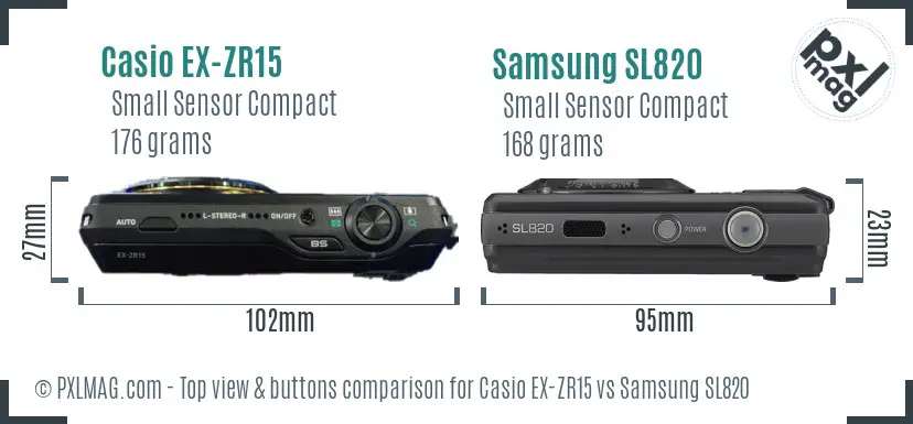 Casio EX-ZR15 vs Samsung SL820 top view buttons comparison