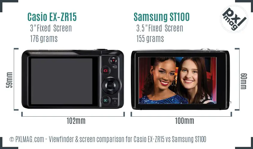 Casio EX-ZR15 vs Samsung ST100 Screen and Viewfinder comparison