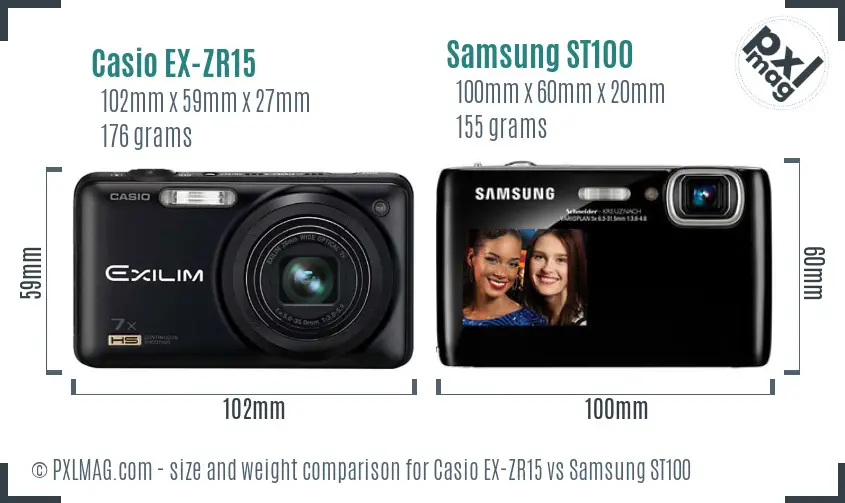 Casio EX-ZR15 vs Samsung ST100 size comparison