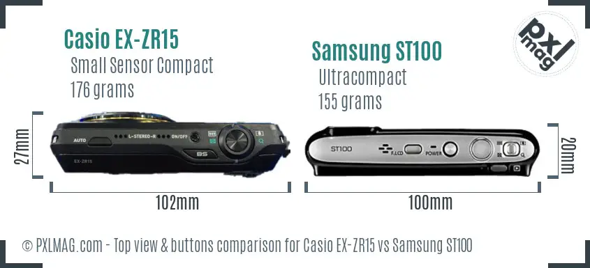 Casio EX-ZR15 vs Samsung ST100 top view buttons comparison