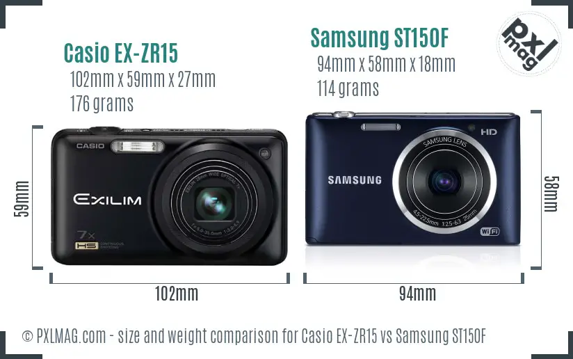 Casio EX-ZR15 vs Samsung ST150F size comparison
