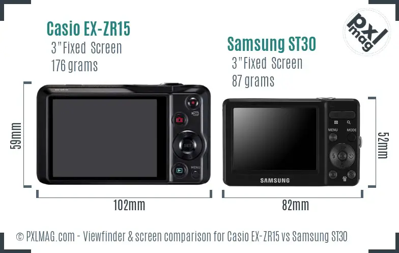 Casio EX-ZR15 vs Samsung ST30 Screen and Viewfinder comparison