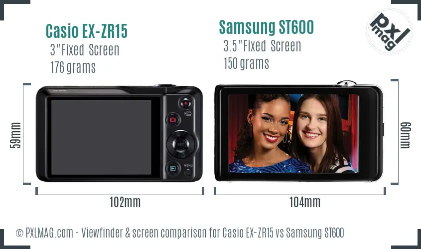 Casio EX-ZR15 vs Samsung ST600 Screen and Viewfinder comparison