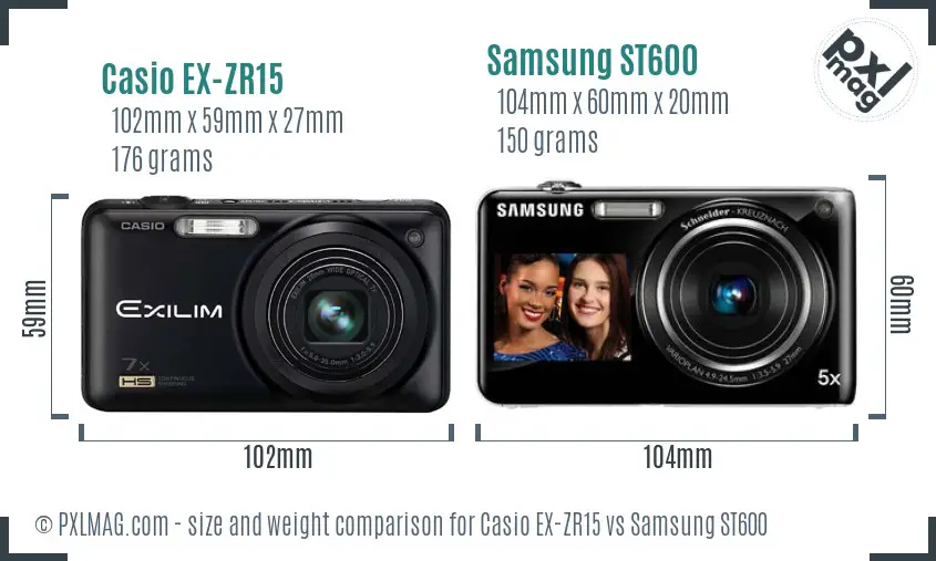 Casio EX-ZR15 vs Samsung ST600 size comparison