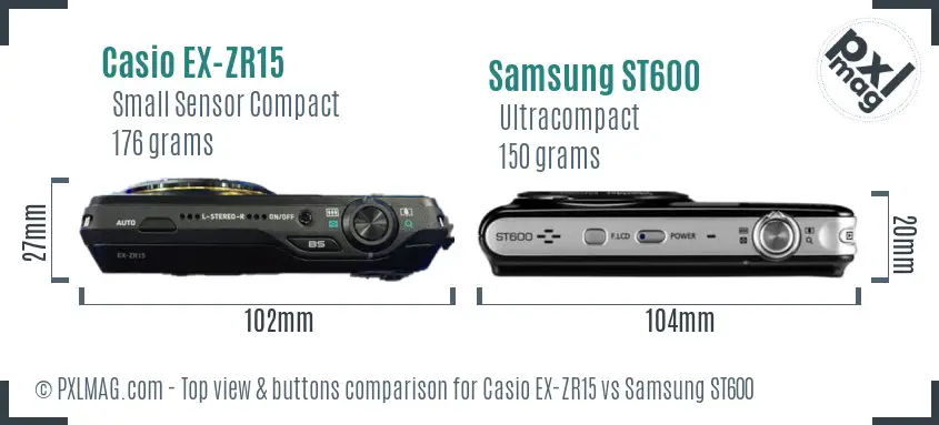 Casio EX-ZR15 vs Samsung ST600 top view buttons comparison