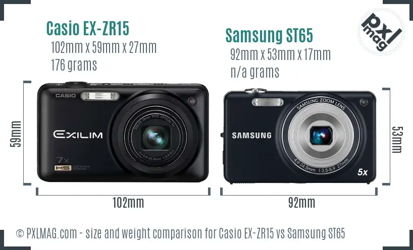 Casio EX-ZR15 vs Samsung ST65 size comparison