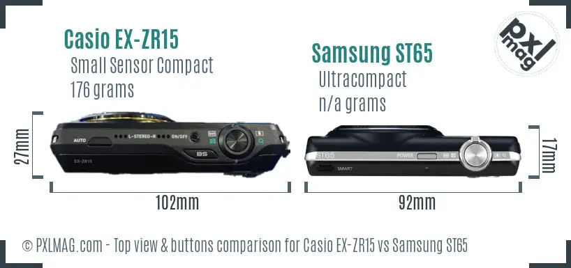 Casio EX-ZR15 vs Samsung ST65 top view buttons comparison