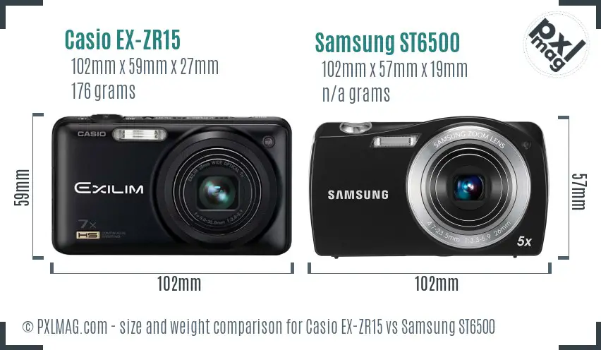 Casio EX-ZR15 vs Samsung ST6500 size comparison