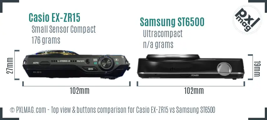 Casio EX-ZR15 vs Samsung ST6500 top view buttons comparison
