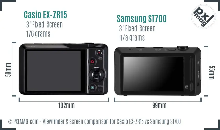 Casio EX-ZR15 vs Samsung ST700 Screen and Viewfinder comparison