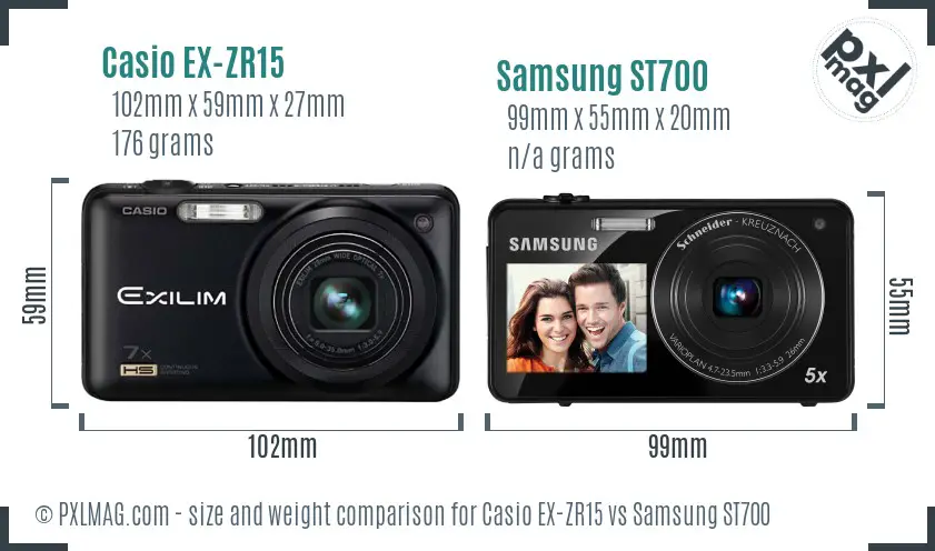 Casio EX-ZR15 vs Samsung ST700 size comparison