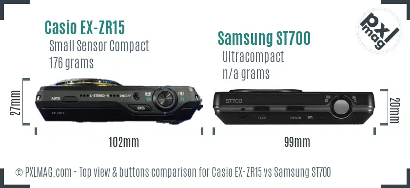 Casio EX-ZR15 vs Samsung ST700 top view buttons comparison