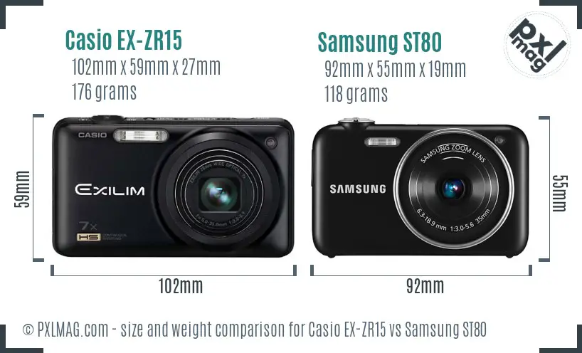 Casio EX-ZR15 vs Samsung ST80 size comparison