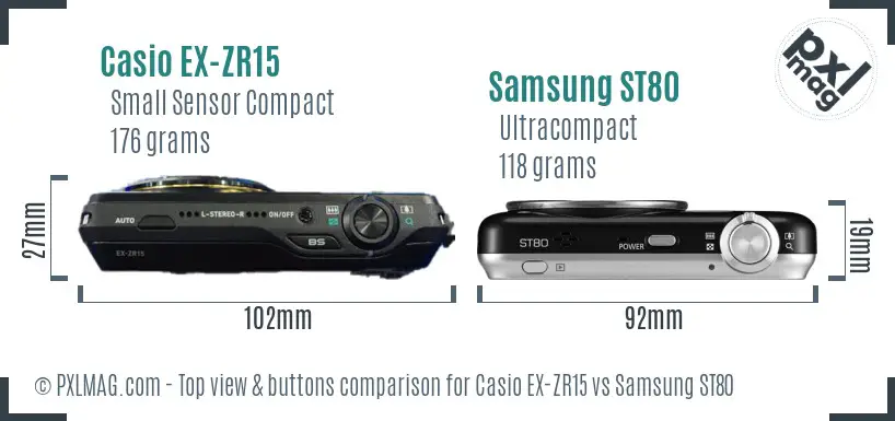 Casio EX-ZR15 vs Samsung ST80 top view buttons comparison