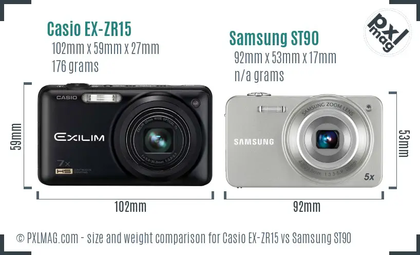 Casio EX-ZR15 vs Samsung ST90 size comparison Casio EX-ZR15 vs Samsung ST90 size comparison