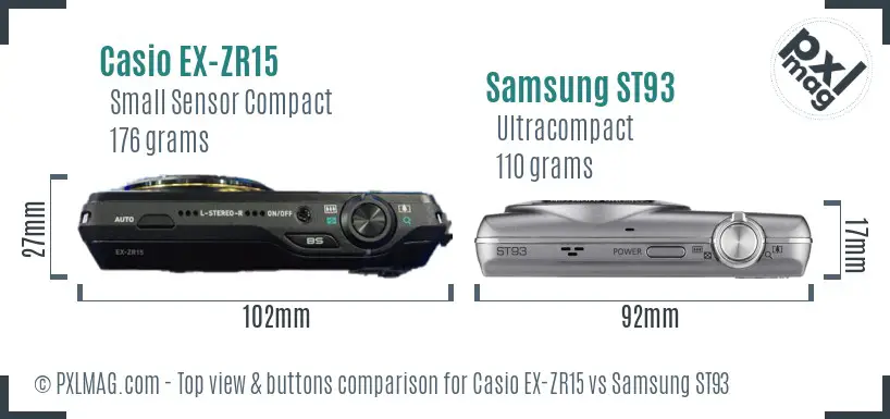 Casio EX-ZR15 vs Samsung ST93 top view buttons comparison