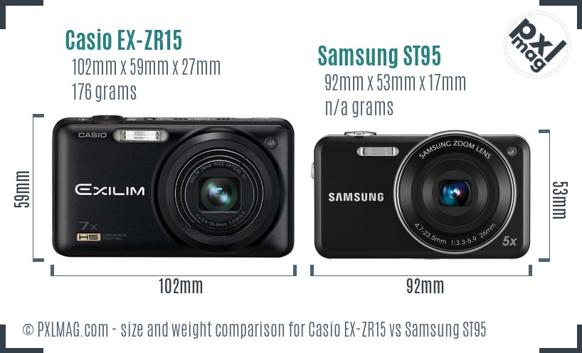 Casio EX-ZR15 vs Samsung ST95 size comparison