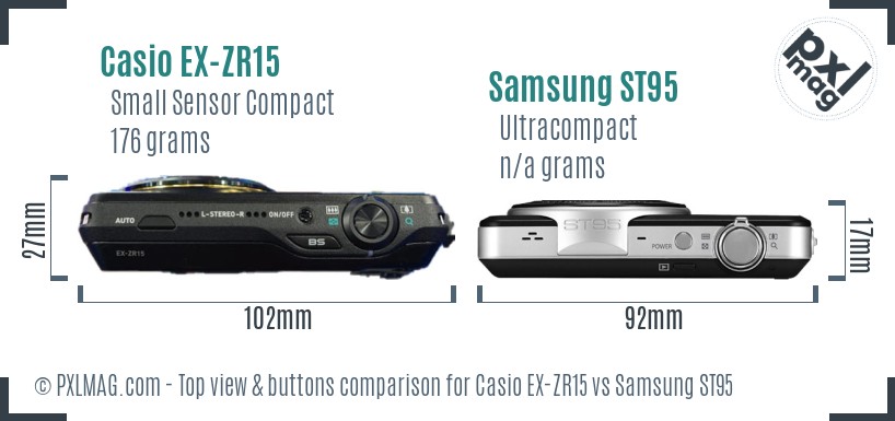 Casio EX-ZR15 vs Samsung ST95 top view buttons comparison