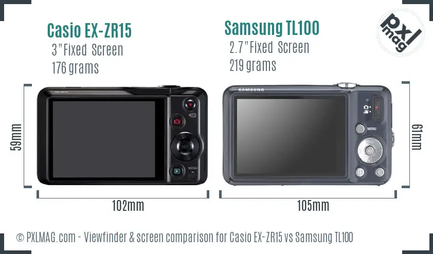 Casio EX-ZR15 vs Samsung TL100 Screen and Viewfinder comparison