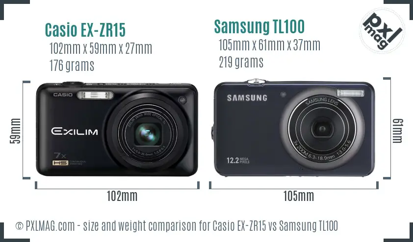 Casio EX-ZR15 vs Samsung TL100 size comparison