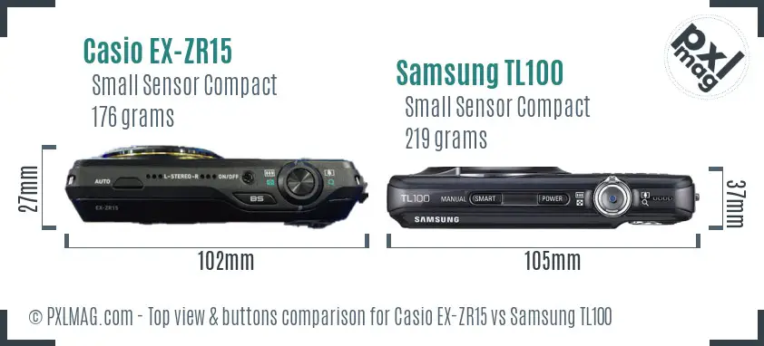 Casio EX-ZR15 vs Samsung TL100 top view buttons comparison