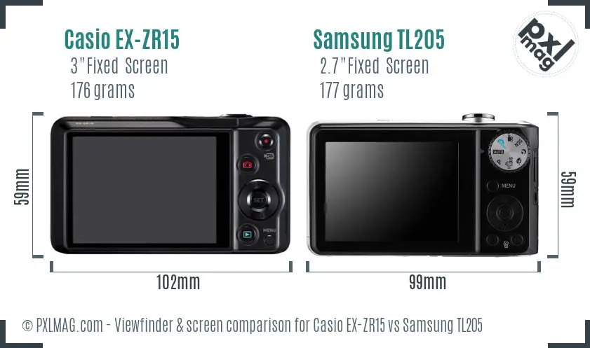 Casio EX-ZR15 vs Samsung TL205 Screen and Viewfinder comparison