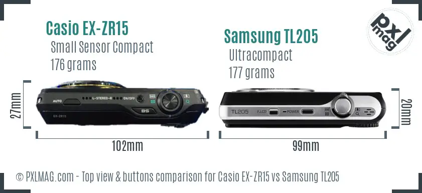 Casio EX-ZR15 vs Samsung TL205 top view buttons comparison