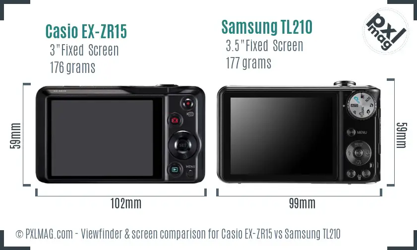 Casio EX-ZR15 vs Samsung TL210 Screen and Viewfinder comparison
