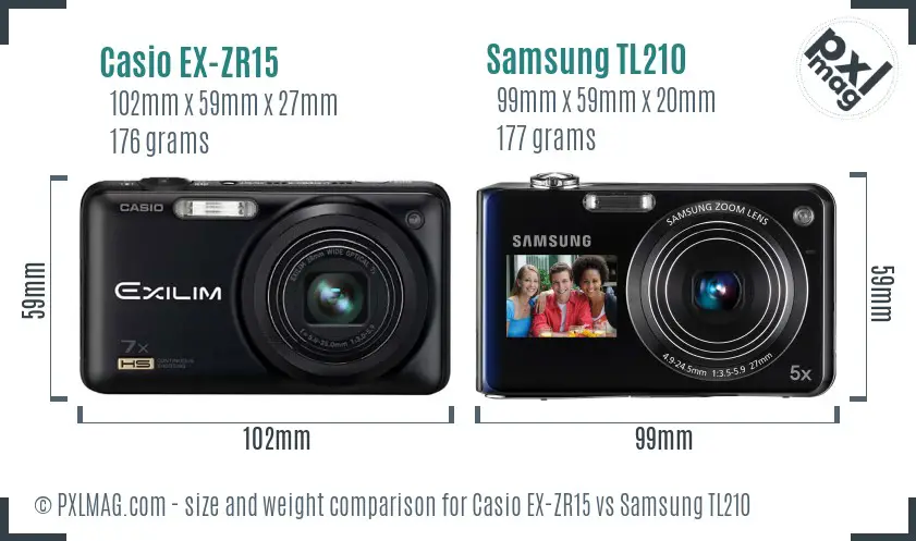 Casio EX-ZR15 vs Samsung TL210 size comparison