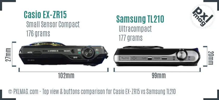 Casio EX-ZR15 vs Samsung TL210 top view buttons comparison