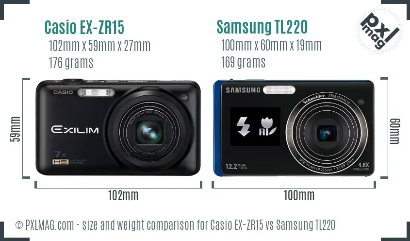 Casio EX-ZR15 vs Samsung TL220 size comparison