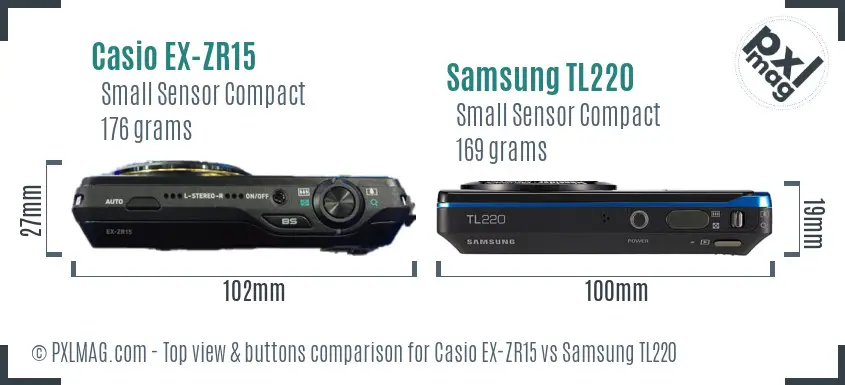 Casio EX-ZR15 vs Samsung TL220 top view buttons comparison