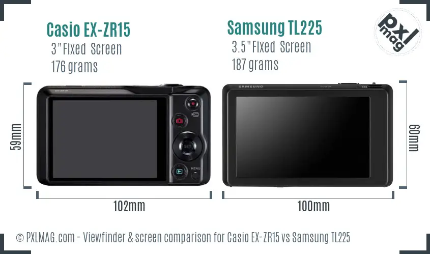 Casio EX-ZR15 vs Samsung TL225 Screen and Viewfinder comparison